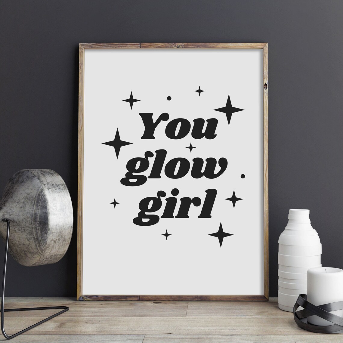 You Glow Girl Inspirational Quote Star Sparkle Typography Poster - Image 2