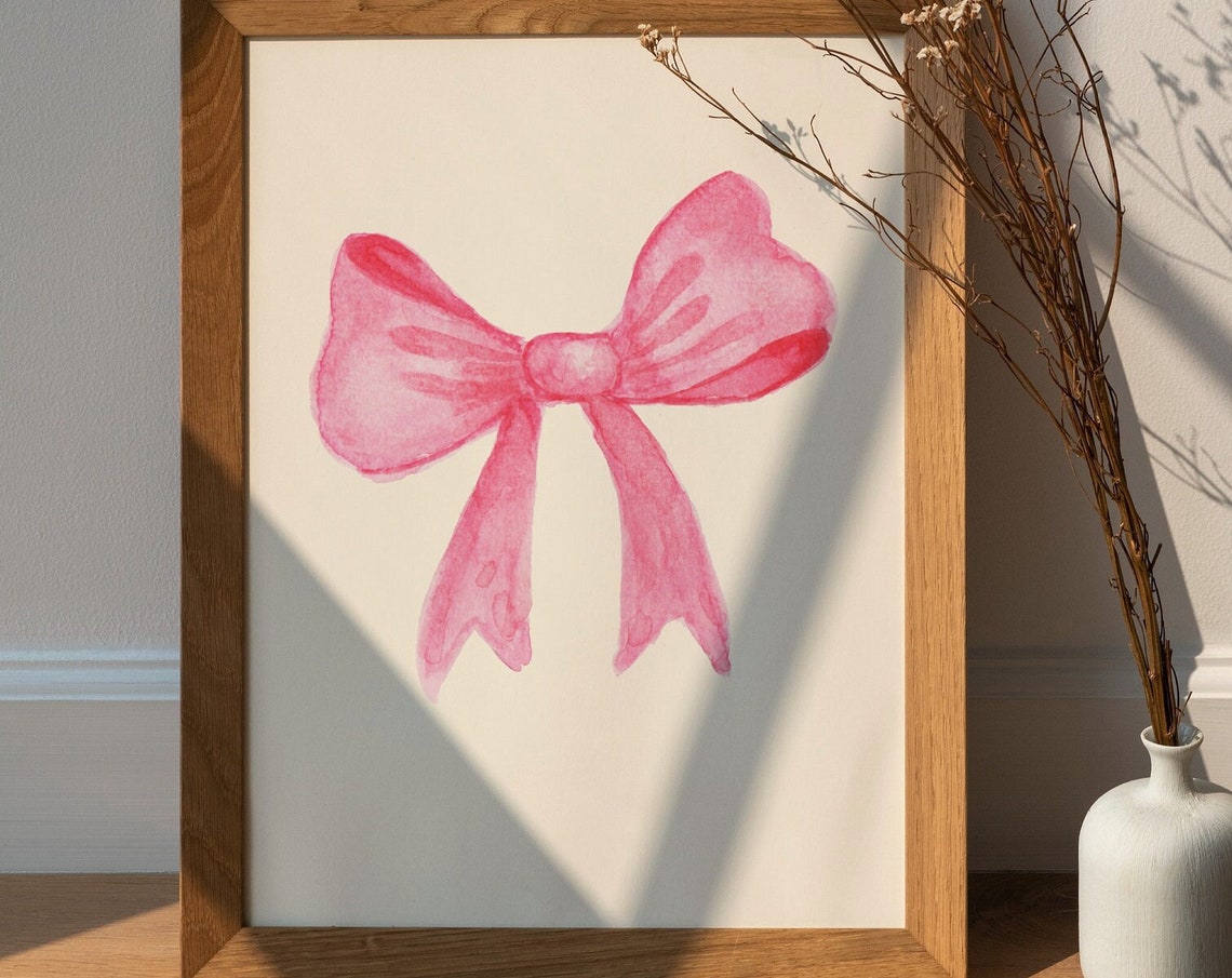 Pink Nursery Art Bow Print Newborn Baby Wall Art Pink Preppy Aesthetic Wall Art Teen Room Decor Preppy Poster College Apartment Decor