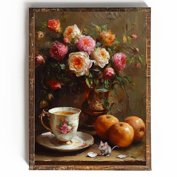 Cottagecore Kitchen Decor Cottagecore Wall Art Victorian Teacup Wall Art Fairytale Wall Art Mouse Tea Party Decoration