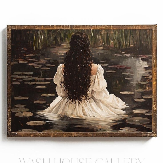 Dark Academia Dark Cottagecore Wall Art Moody Wall Art For Bathroom Lady Of The Lake Painting Print Vintage Woman Portrait Dark