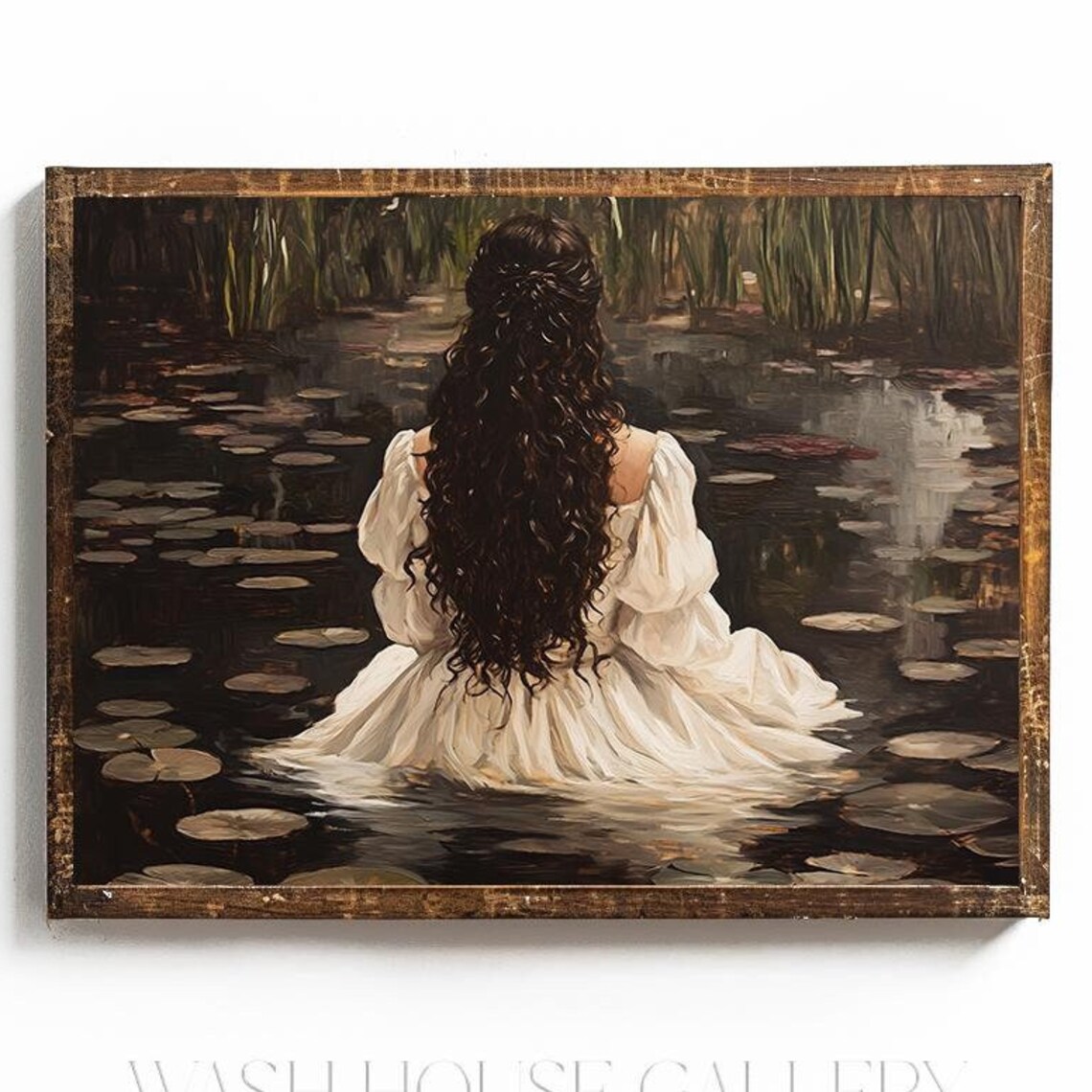 Woman in White Dress by the Lily Pond Lady of the Lake Poster