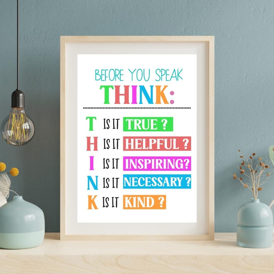Before You Speak Think True Helpful Kind Classroom Quote Poster
