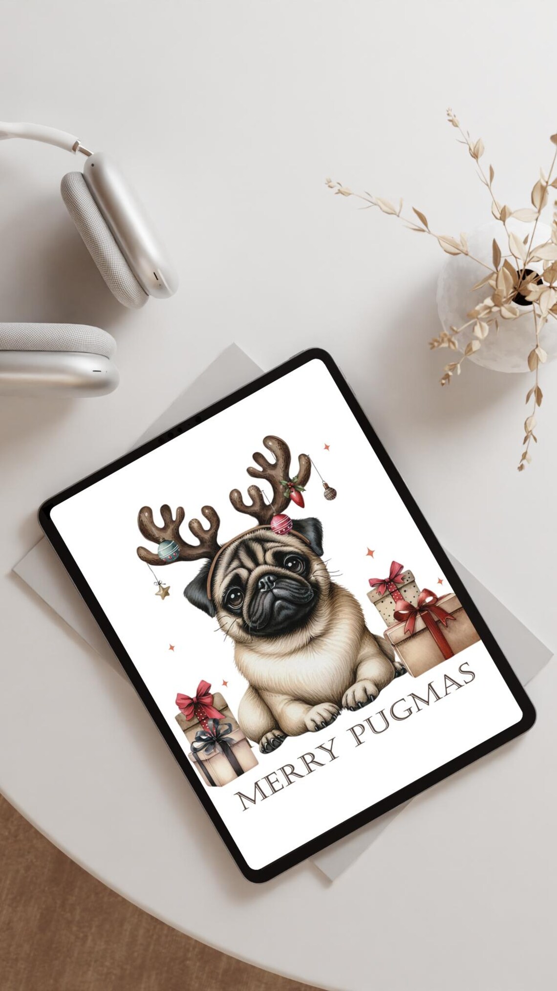 Merry Pugmas Pug Dog Reindeer Antlers Cute Christmas Art Print