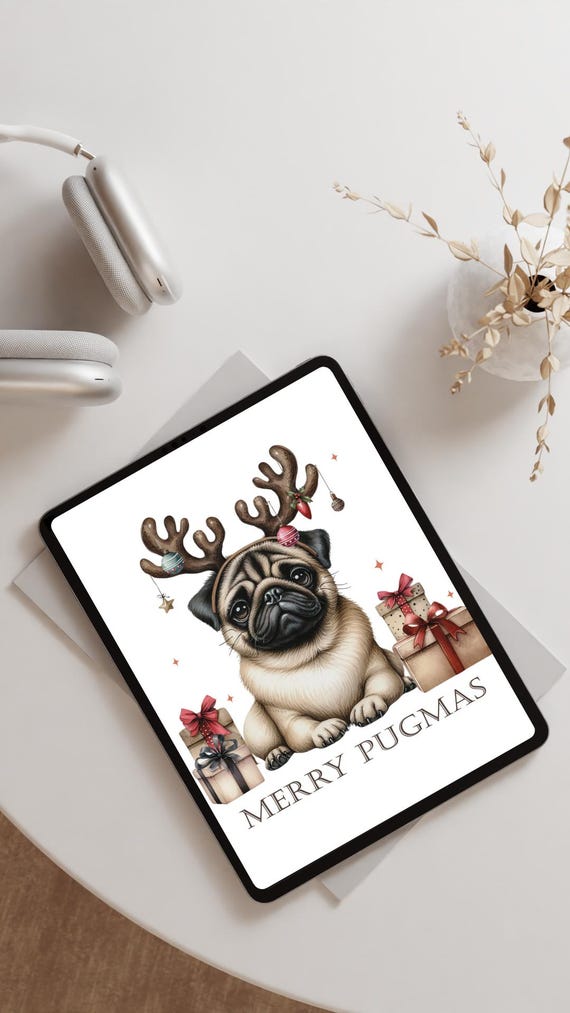 Merry Pugmas Pug Dog Reindeer Antlers Cute Christmas Art Print