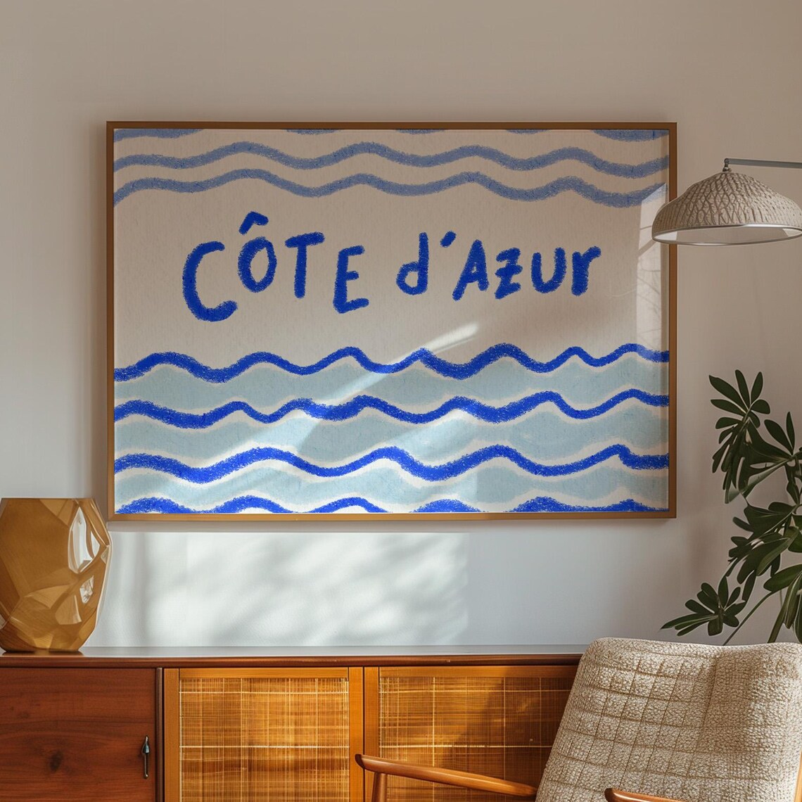 Blue Coast French Riviera Hand-Drawn Travel Poster