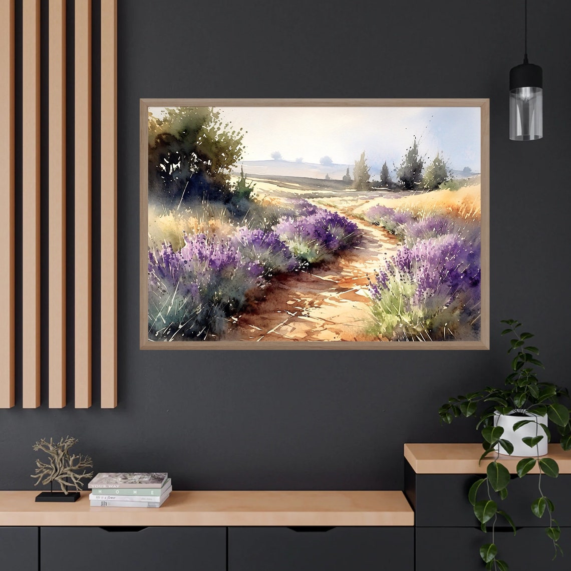 Provence Lavender Path Through Purple Fields Watercolor Poster - Image 4