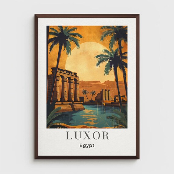 Luxor Egypt Retro Temple Travel Poster