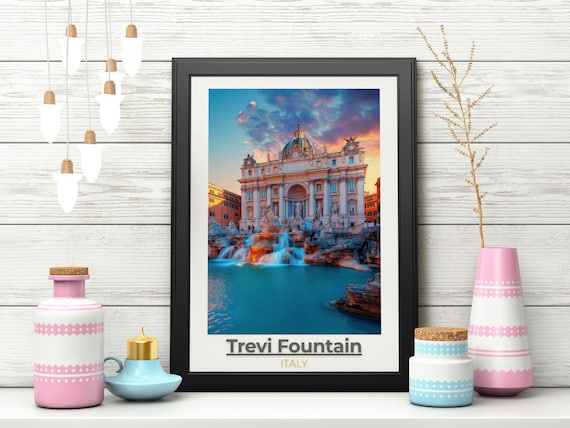 Trevi Fountain Rome Italy Vintage Travel Landmark Art Poster