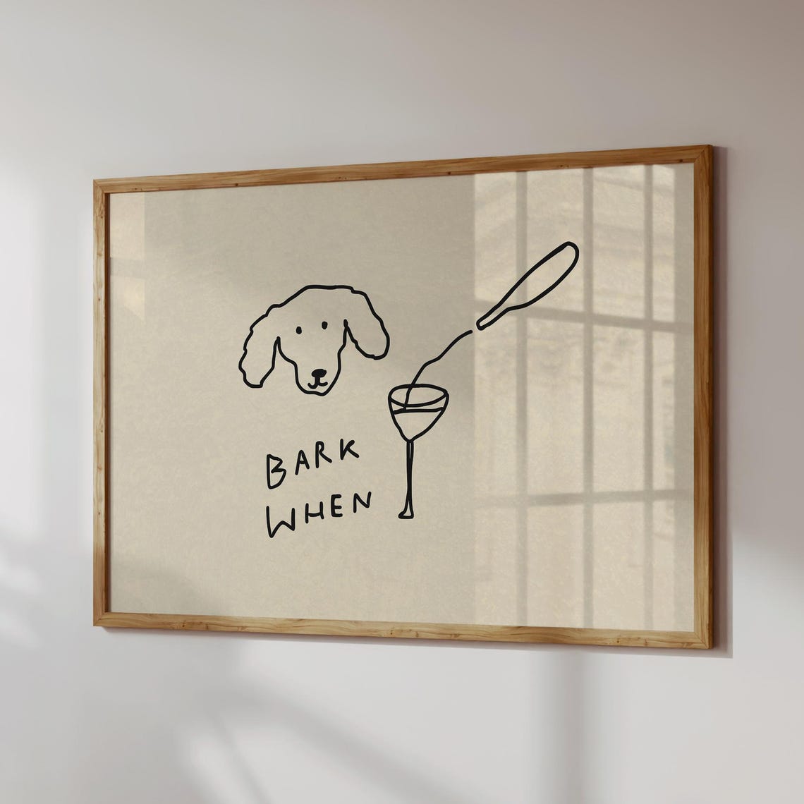 Bark When Spaniel Doodle Wine Glass Funny Minimalist Wall Print