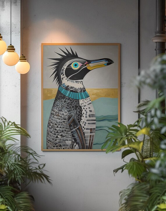 Surreal Penguin Art Print Abstract Bird Poster