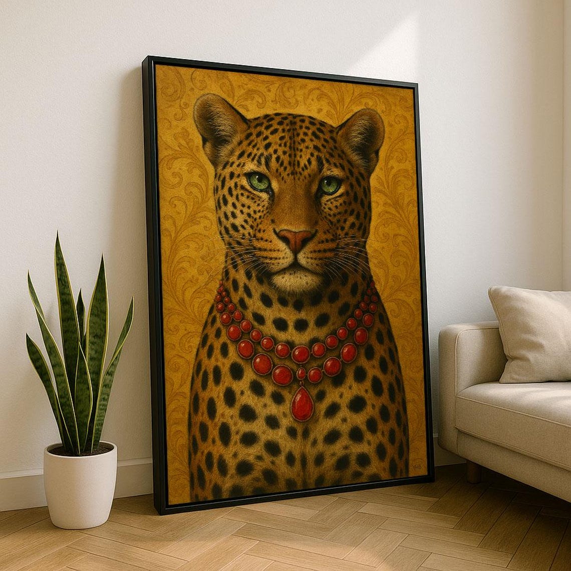 Regal Leopard Portrait Canvas Wall Art Print Elegant Living Room Decor Statement Piece