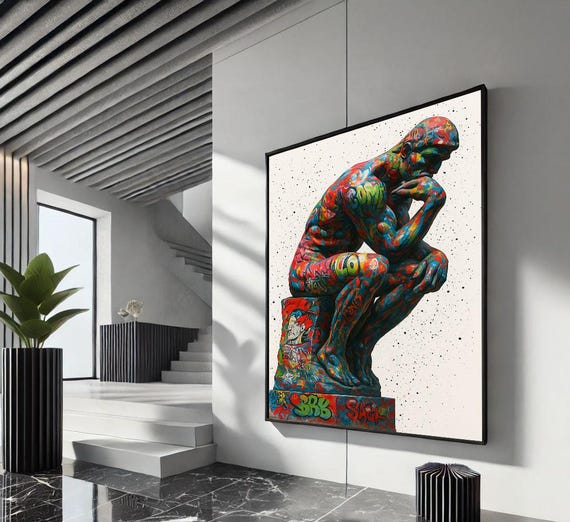 Dynamic Street Art Thinker Canvas Wall Print Bold Living Room Decor Statement Piece
