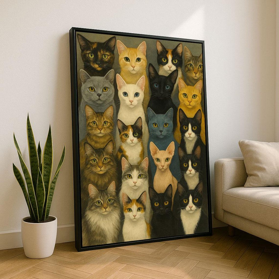 Charming Cat Faces Collage Nineteen Portraits Realistic Feline Poster
