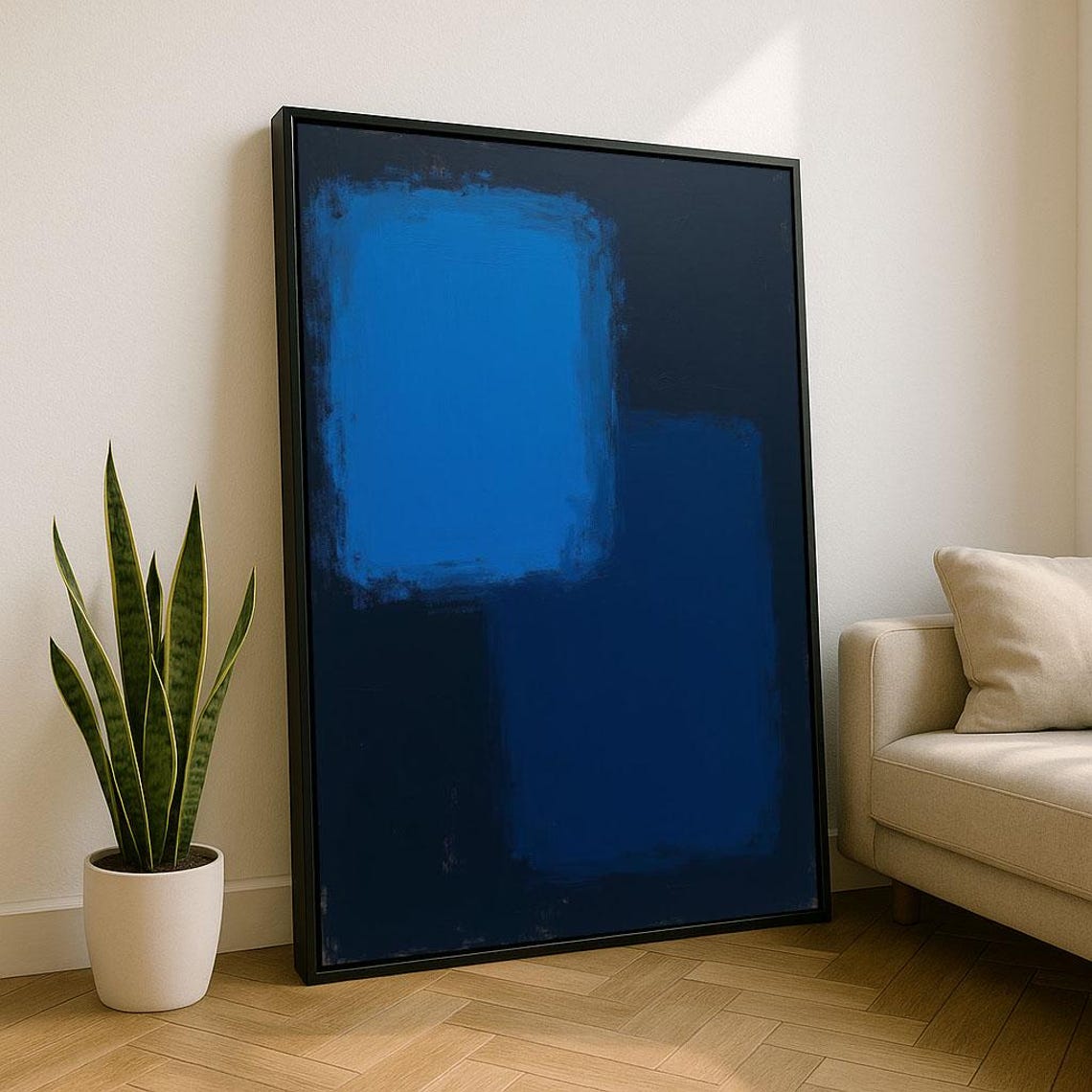 Brushed Cobalt Blue Square Abstract Art Navy Color Field Style Poster