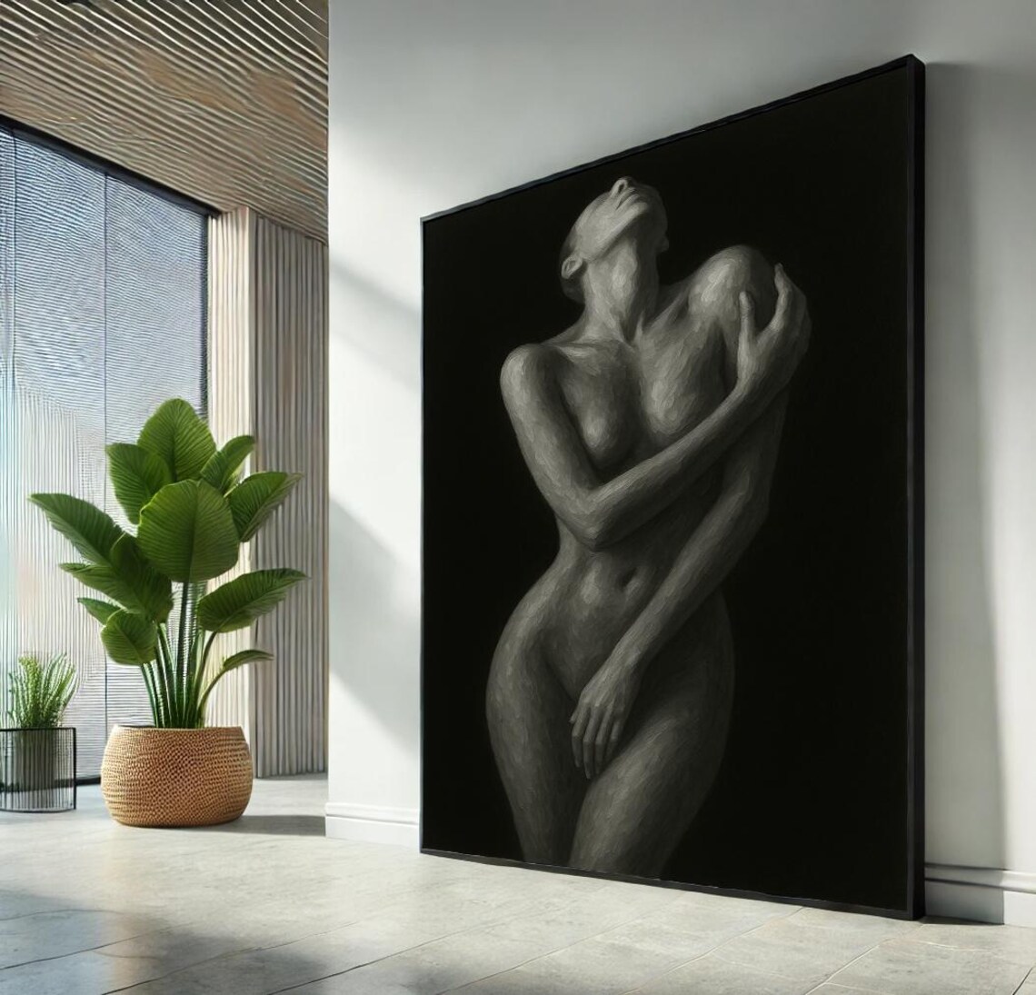 Black and White Nude Female Silhouette Minimalist Body Contour Art Print