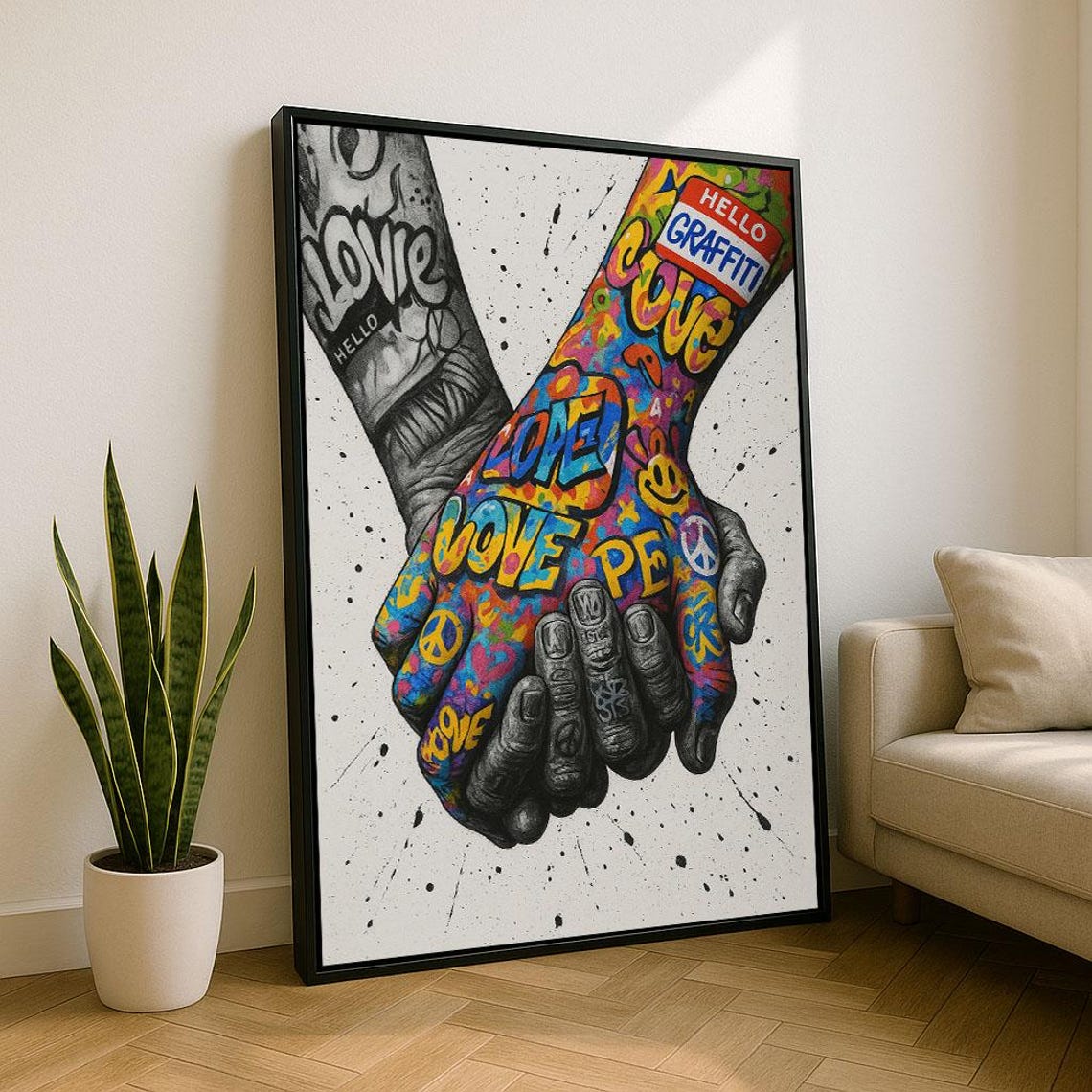 Graffiti Handshake Love Peace Unity Colorful Street Art Hands Poster