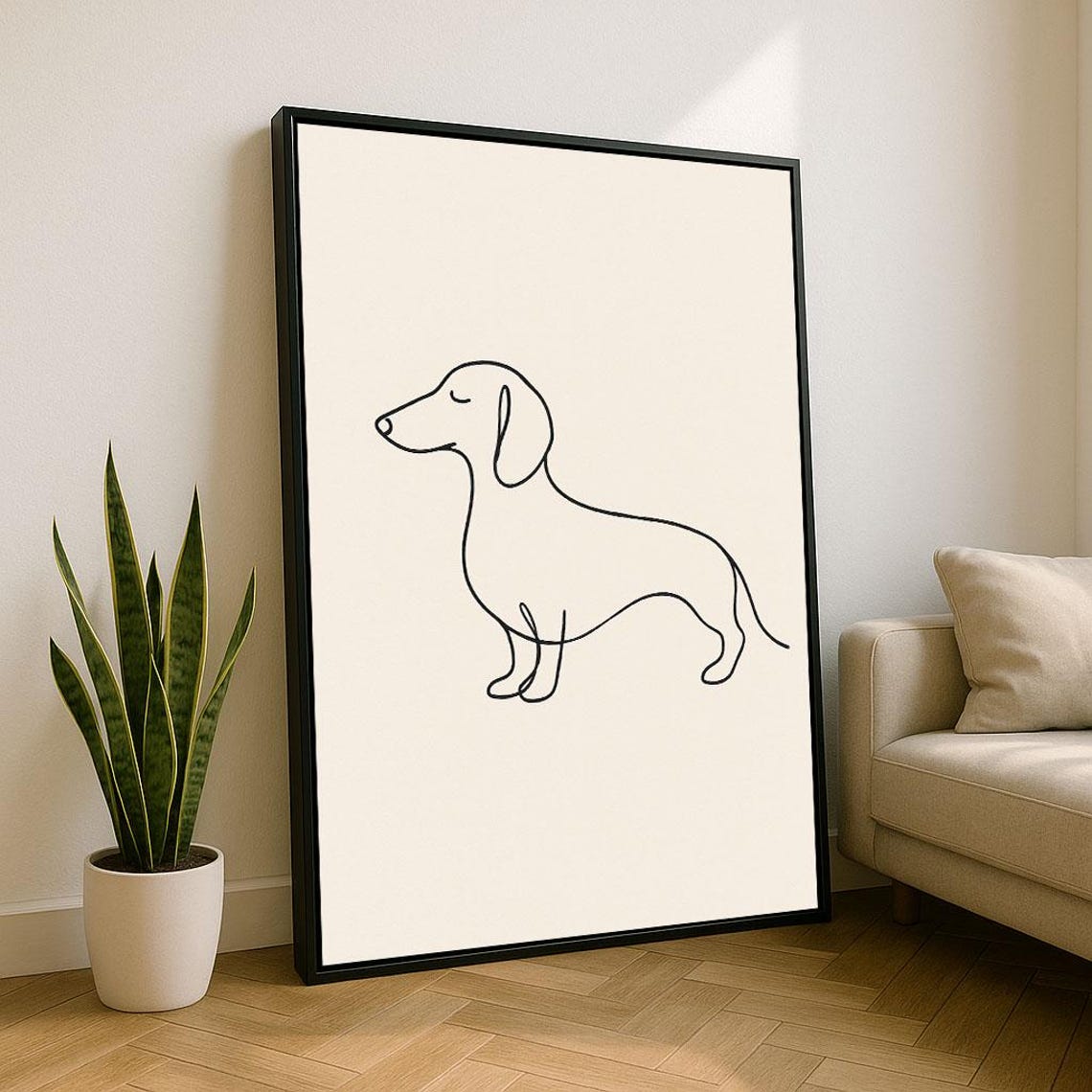 Minimalist Dachshund Dog Continuous Single Line Art Decor Poster