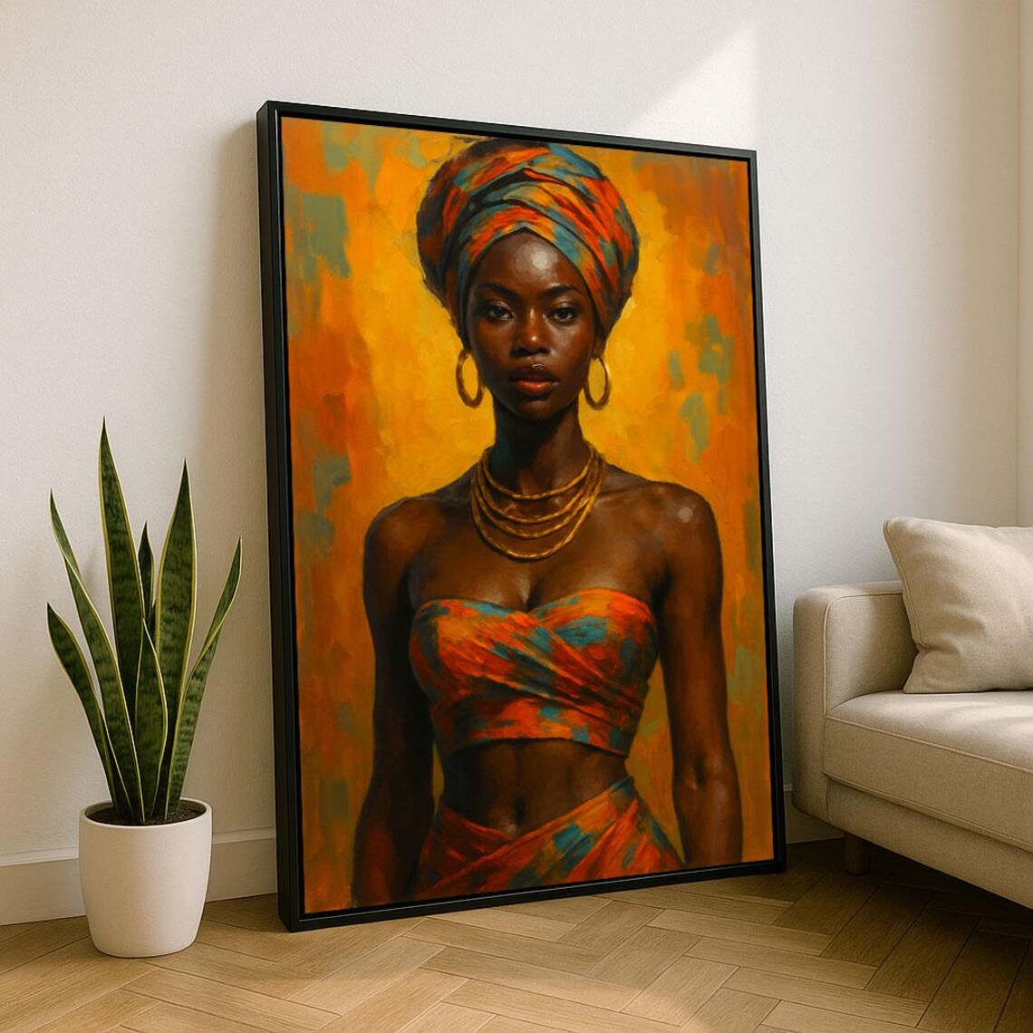 African Woman With Colorful Headwrap Warm Ethnic Portrait Poster