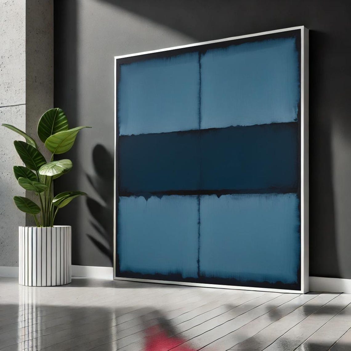 Light Blue Navy Color Field Bands Modern Abstract Minimalist Poster