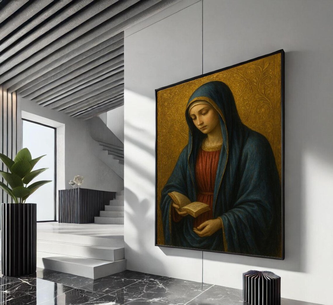 Virgin Mary Reading Book In Byzantine Gold Icon Style Poster