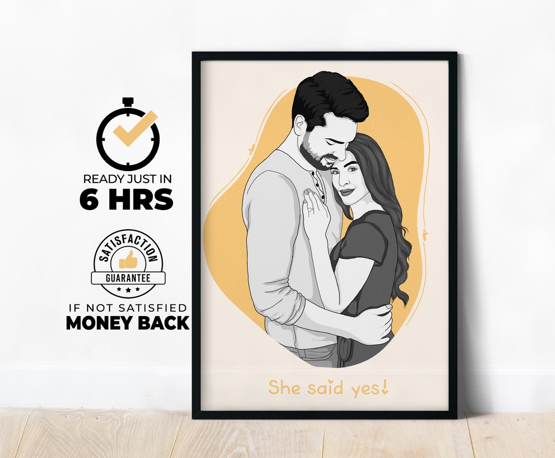 She Said Yes Engagement Couple Yellow Custom Portrait Poster
