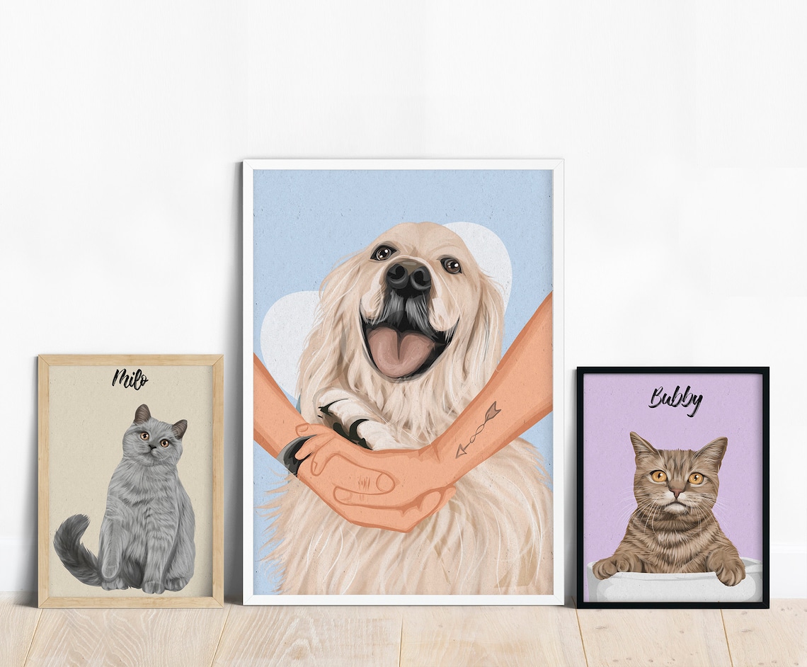 Golden Retriever Hugged by Human Arms Custom Pet Portrait Poster - Image 2