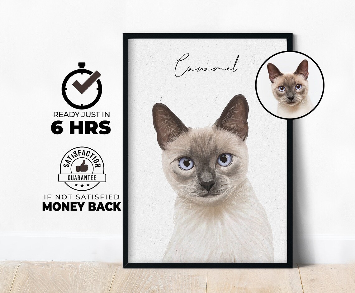 Personalized Siamese Cat Caramel Blue Eyes Pet Portrait Poster