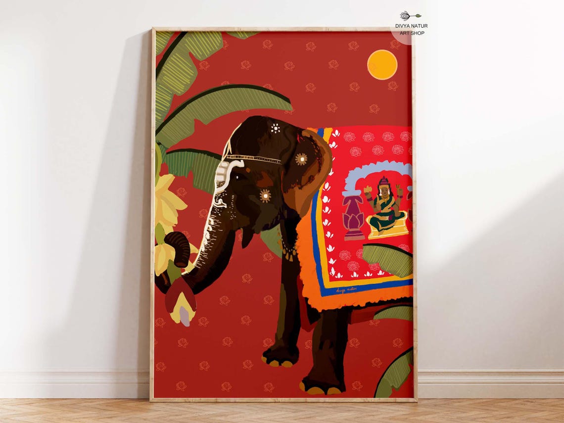 Majestic Decorated Indian Elephant Traditional Festival Red Poster