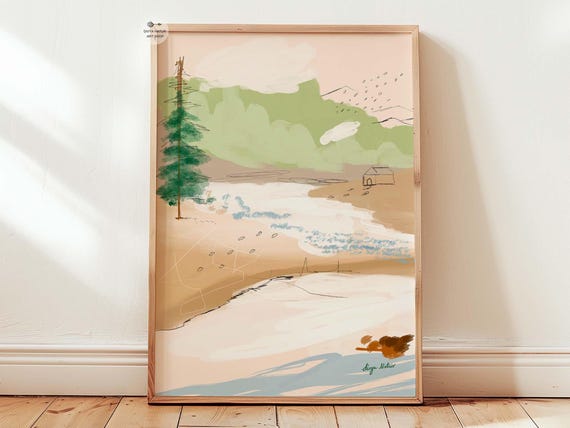 Midcentury Modern Landscape Art Print Abstract Mountains