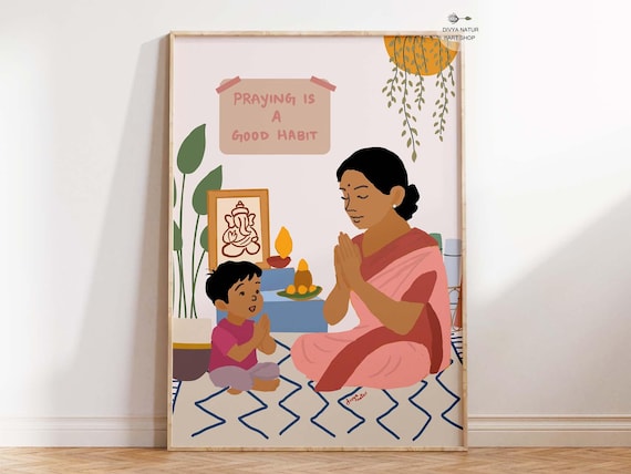 Mother Child Prayer Spiritual Home Decor Art Print