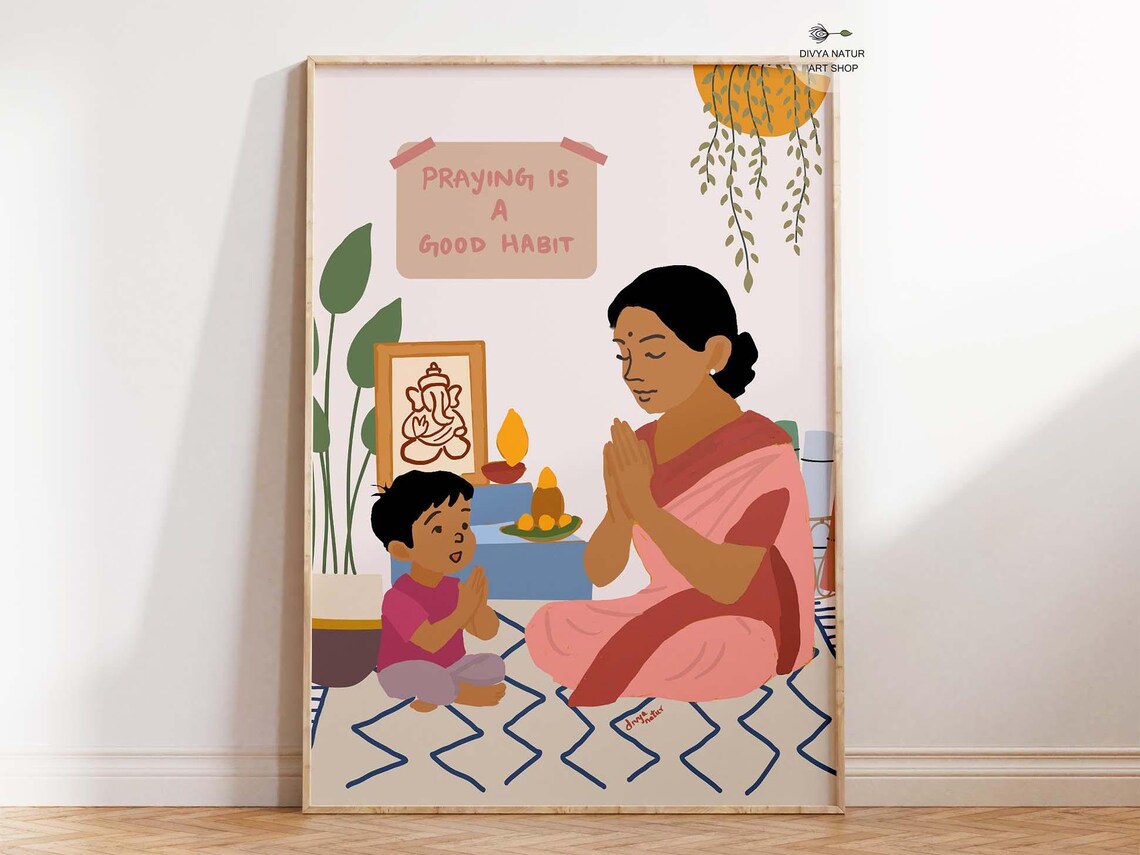 Mother Child Prayer Spiritual Home Decor Art Print