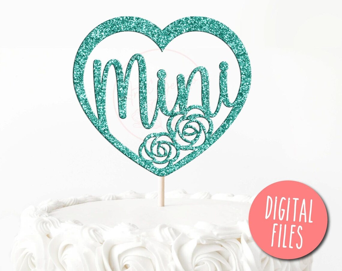Mini Turquoise Glitter Heart Roses Birthday Cake Topper Decor Poster