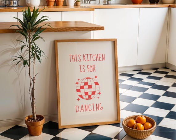 Aesthetic Kitchen Decor Cute Dance Art Red Kitchen Wall Art Print Minimalist Retro Print Trendy Kitchen Poster Art Print