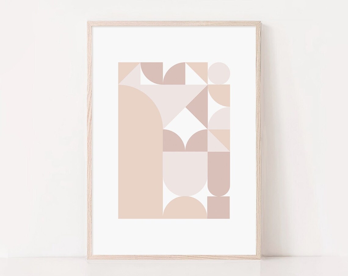 Pastel Geometric Shapes Collage Mid Century Bauhaus Art Poster