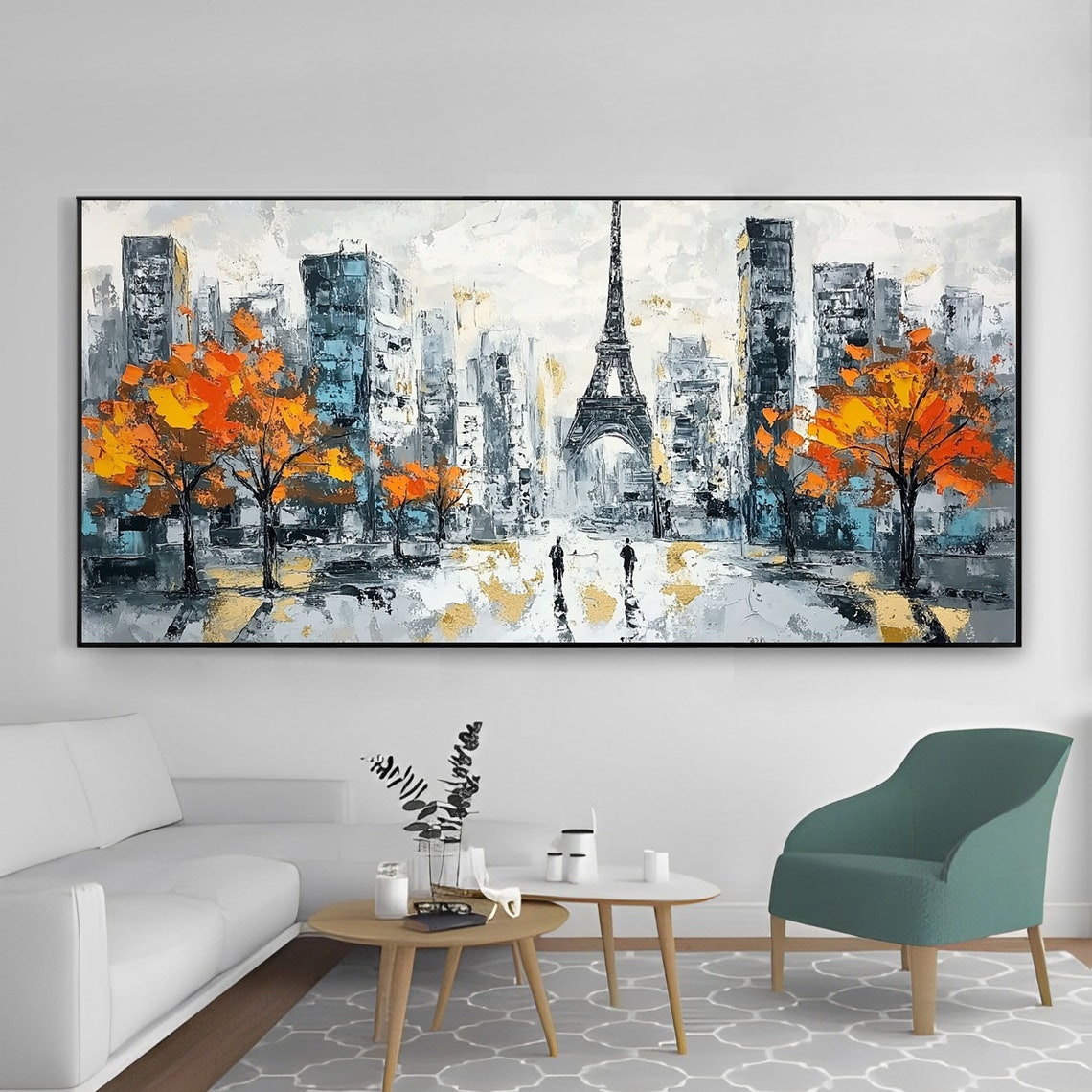 Paris Eiffel Tower Cityscape Lined With Autumn Orange Trees Poster