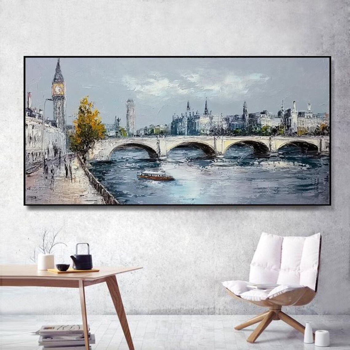 Iconic London Big Ben and Westminster Bridge Oil Painting Poster