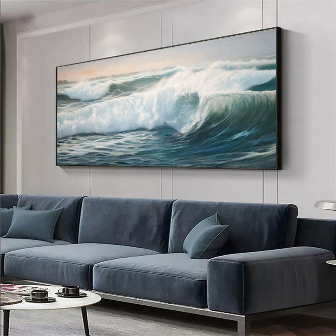 Morning Light Over Teal Ocean Waves Wide Surf Panoramic Art Poster - Image 5