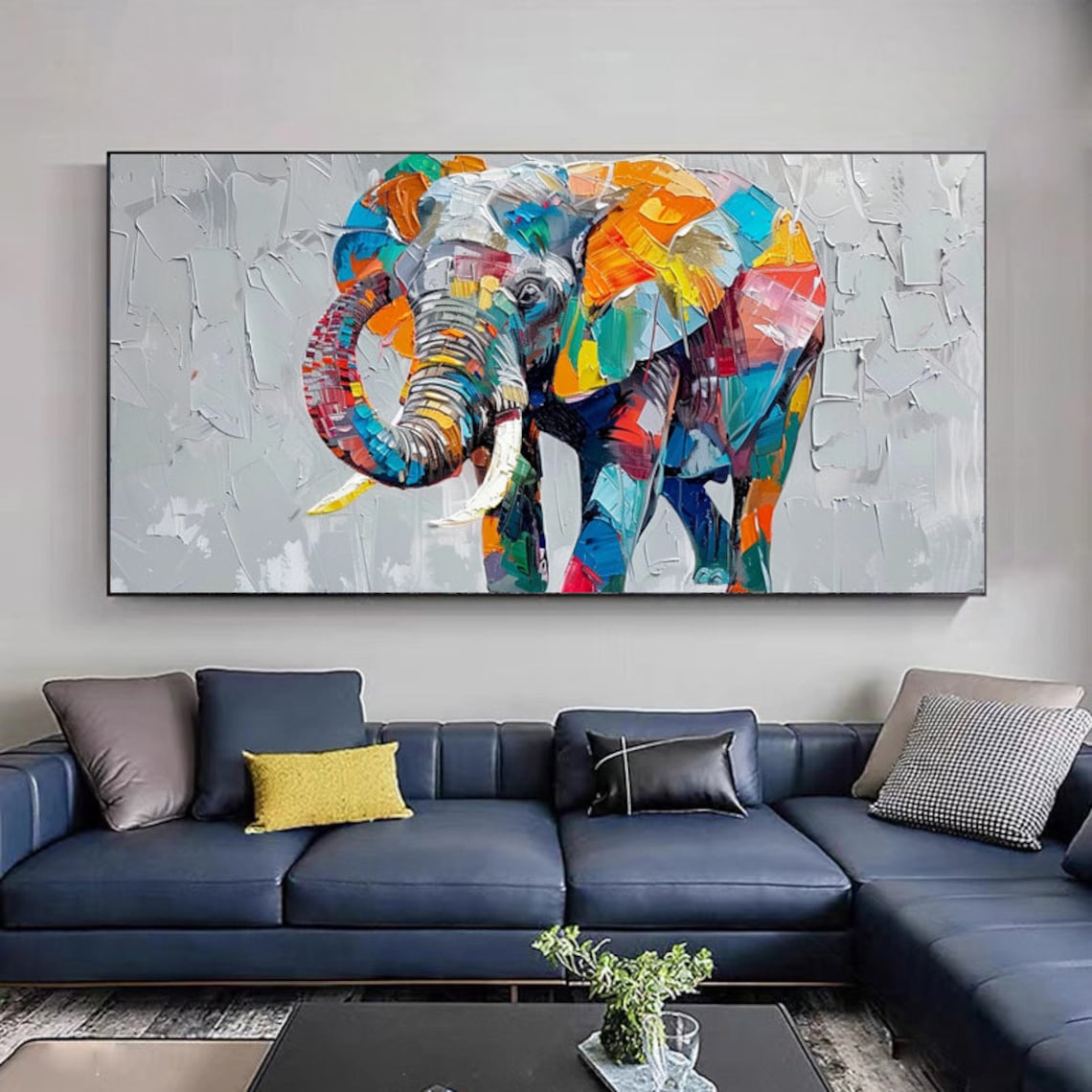 Abstract Colorful Elephant Palette Knife Art Print - Image 5