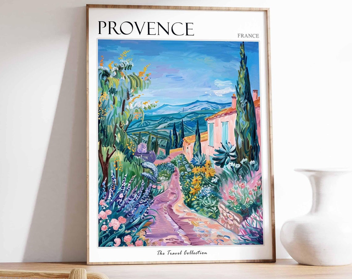 Provence France Floral Village Path Oil Painting Travel Poster