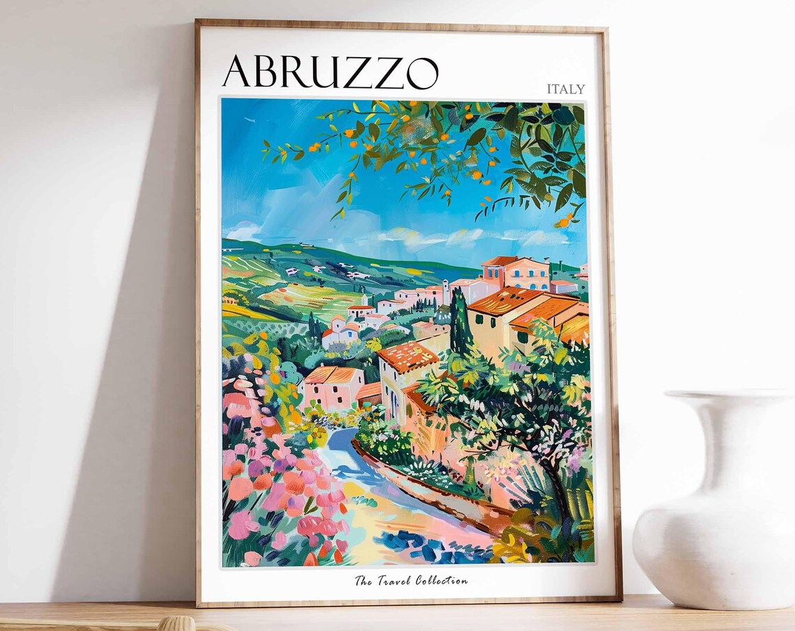 Abruzzo Travel Print, Italian Botanical Wall Art