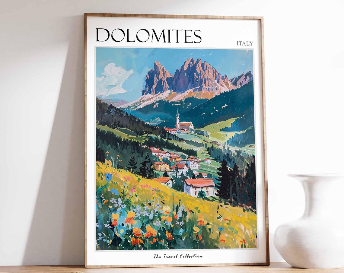 Dolomites Italy Alpine Village Peaks Travel Collection Poster