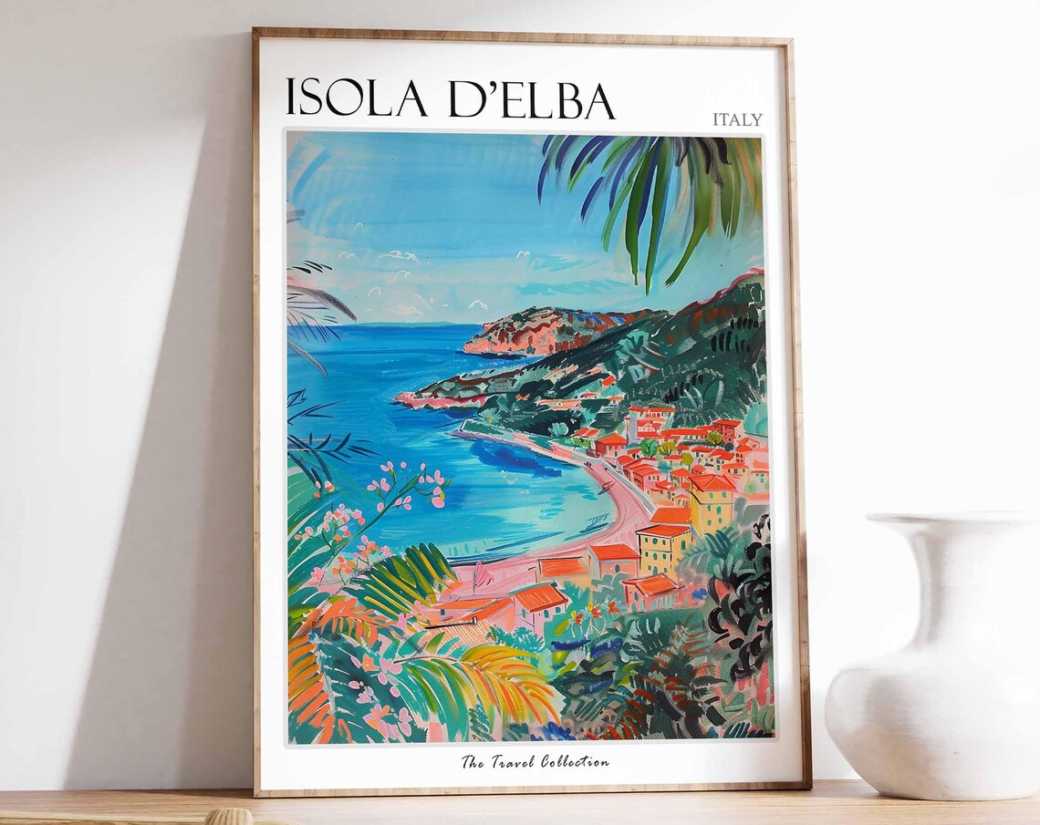 Isola D'Elba Italy Colorful Island Coastline Beach Art Travel Poster