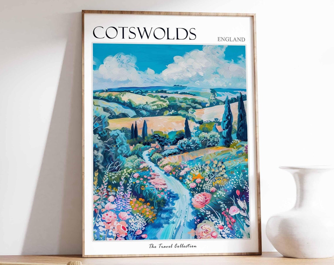 Cotswolds England Wildflower Path Rolling Hills Countryside Poster