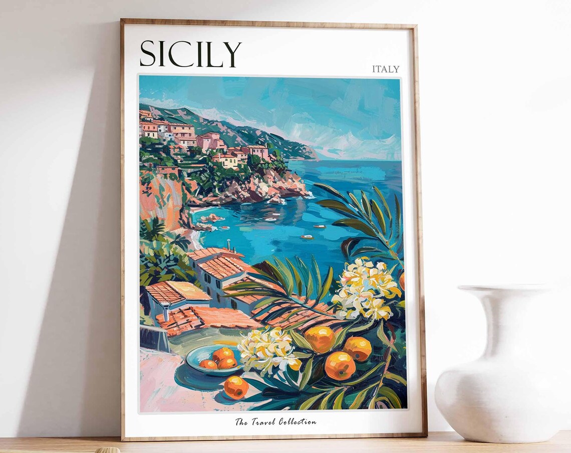 Sicily Italy Coastal Town Mediterranean Sea Travel Collection Poster