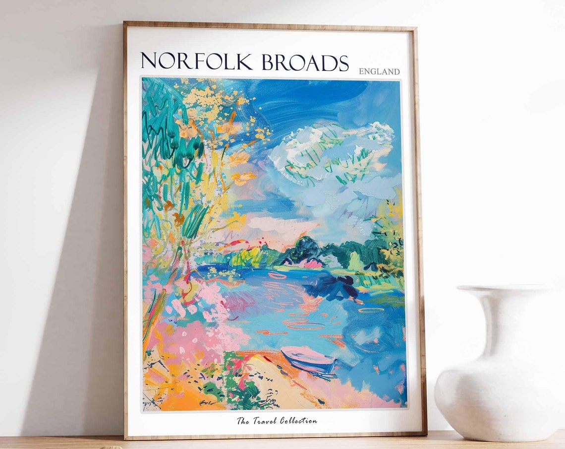 Norfolk Broads Poster England Travel Poster Countryside Poster English Countryside Norfolk Broads Travel Print Countryside Travel Print