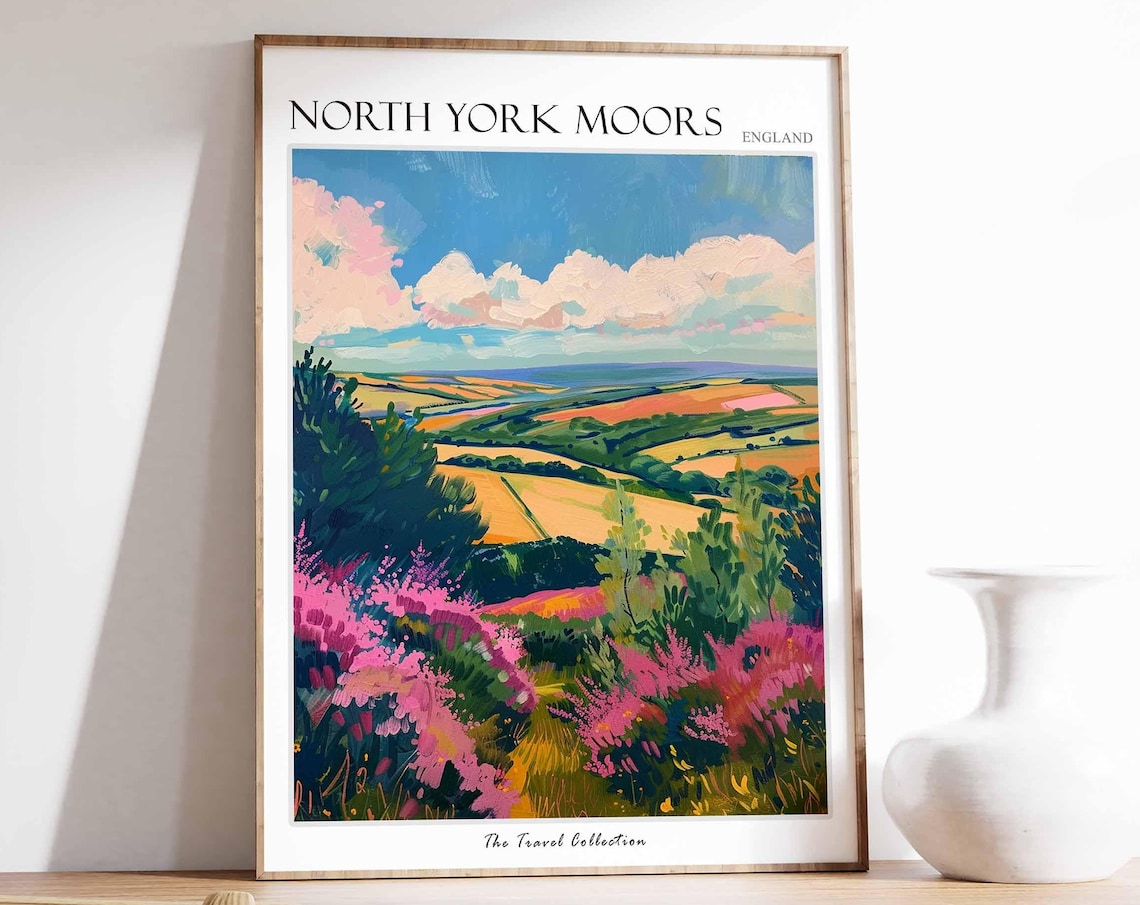 North York Moors Pink Heather Hills Colorful Countryside Poster