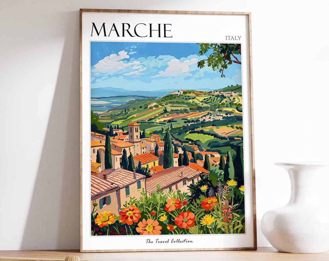 Marche Italy Vintage Travel Poster, Italian Art Print