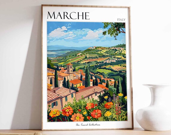 Marche Italy Vintage Travel Poster, Italian Art Print