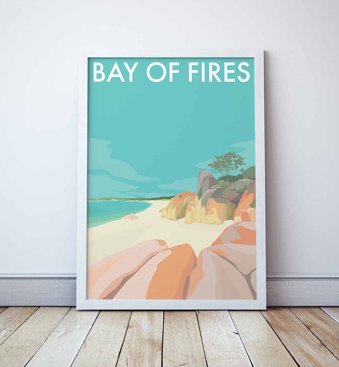 Bay Of Fires Travel Poster, Tasmania Coast Illustration