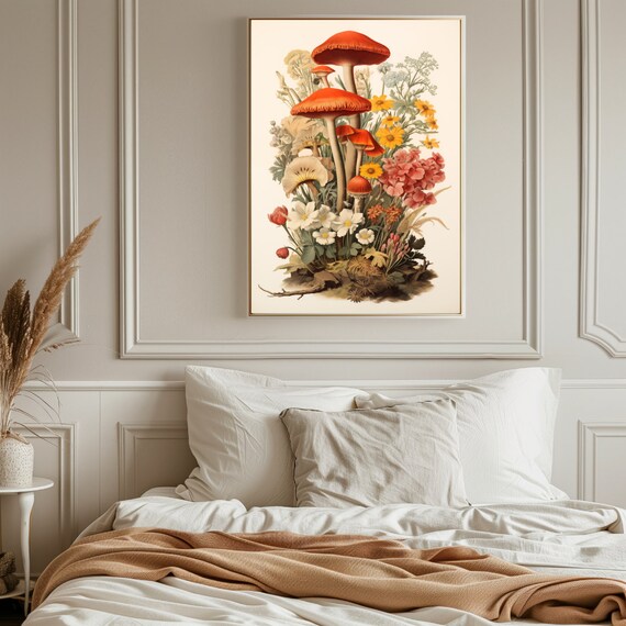 Vintage Mushroom Print Set, Retro Botanical Art Print